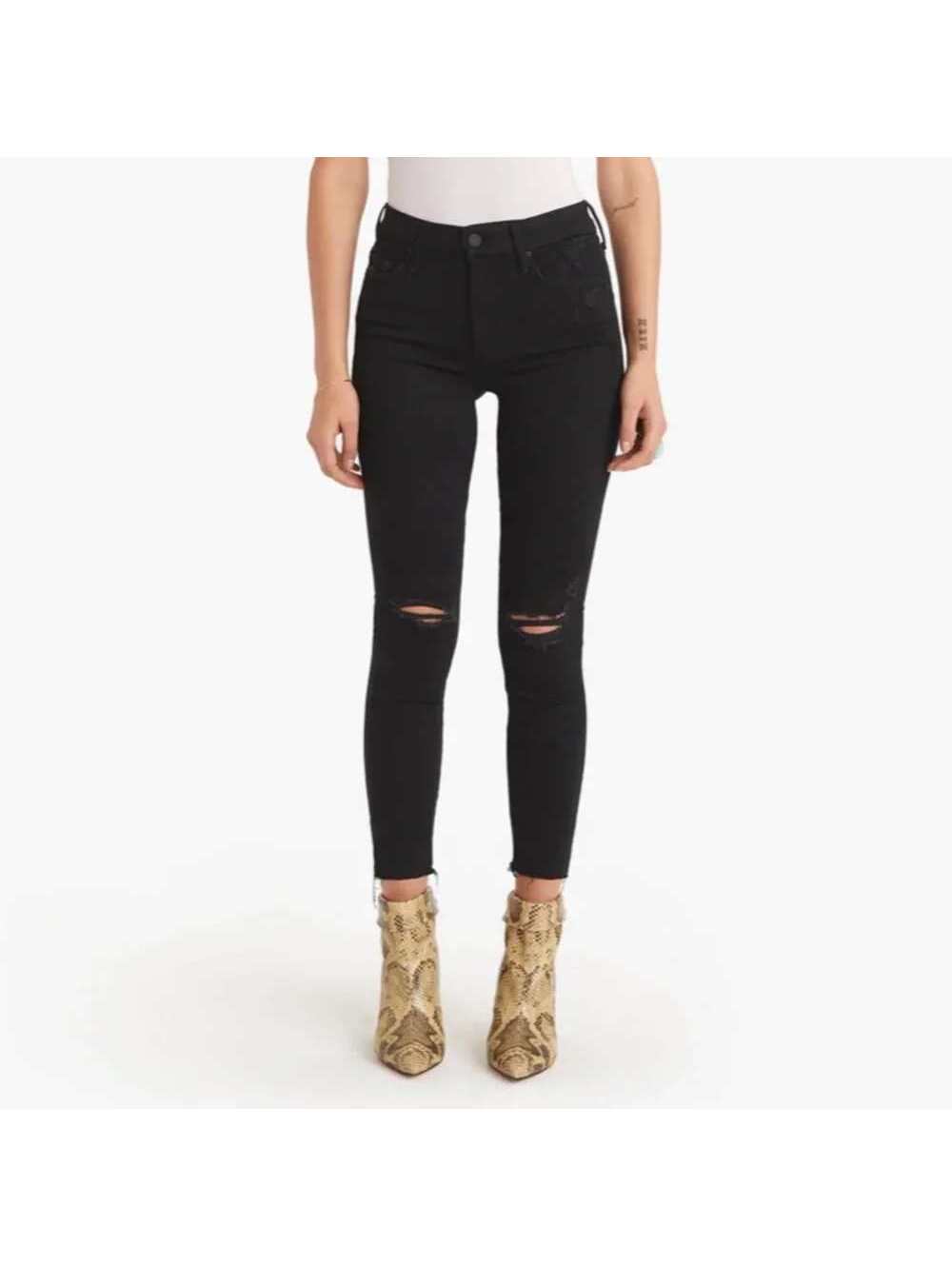 Mother The Looker Ankle Fray Guilty As Sin Black Jeans 25